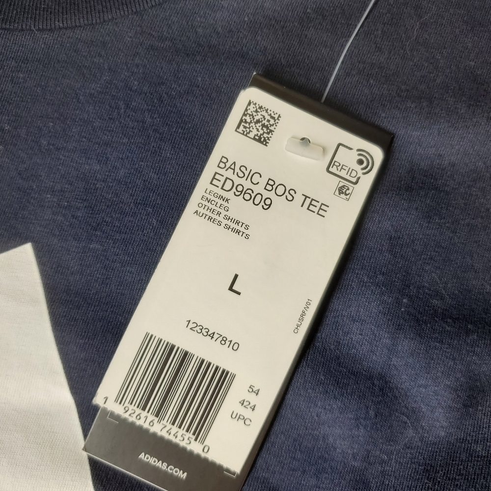 NWT Adidas Amplifier Basic Bos Tee Size Large Navy Blue & White 100% Cotton - Picture 11 of 16